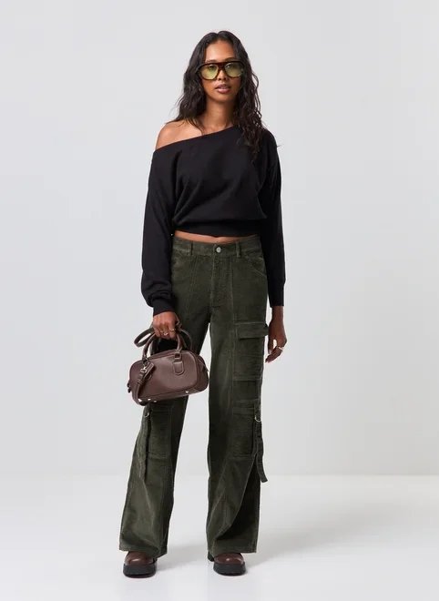 calça cargo wide leg cotelê calça cargo wide leg cotelê