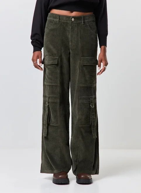 calça cargo wide leg cotelê calça cargo wide leg cotelê
