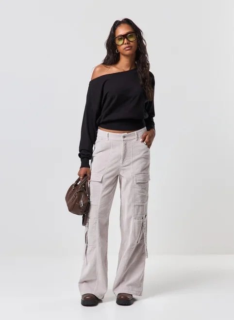 calça cargo wide leg cotelê calça cargo wide leg cotelê
