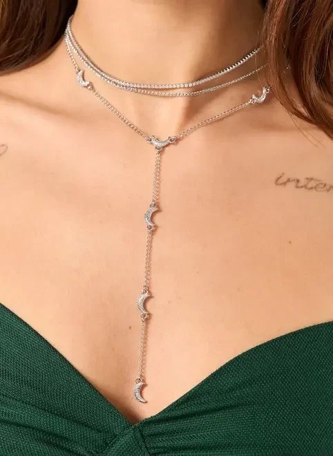 conjunto 3 colares prateados riviera lua conjunto 3 colares prateados riviera lua