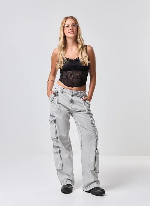 calça jeans wide leg bolsos calça jeans wide leg bolsos