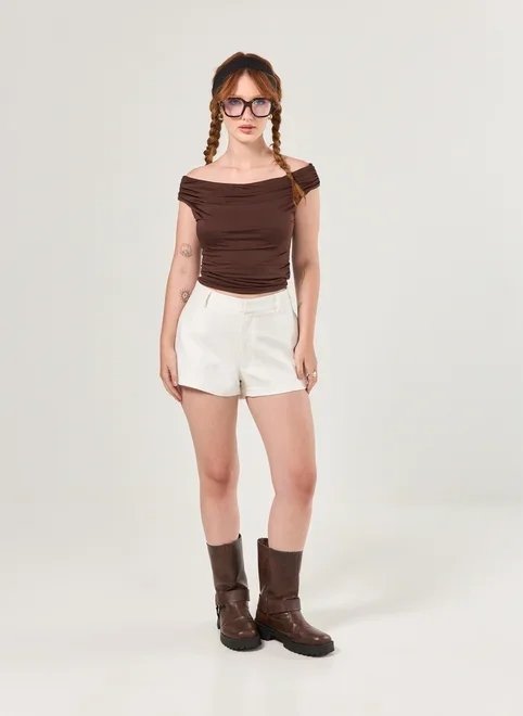 cropped ombro a ombro franzido cropped ombro a ombro franzido