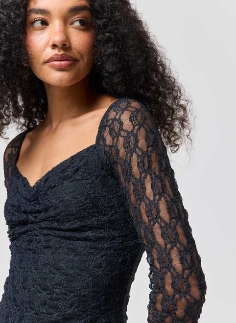 vestido curto manga longa renda preta vestido curto manga longa renda preta