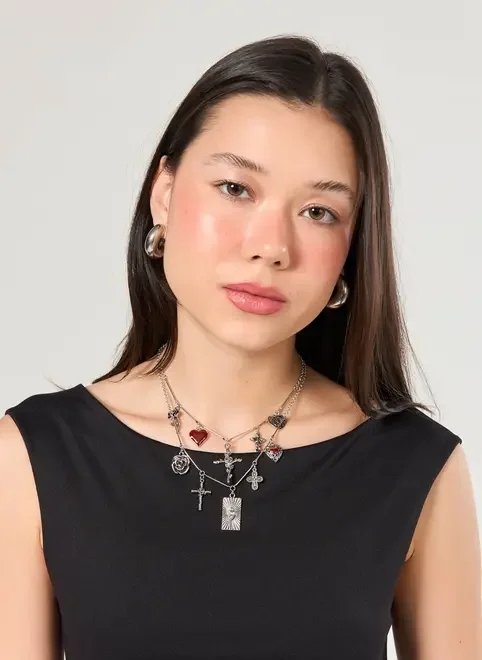 conjunto 2 colares prateados pingentes cruz conjunto 2 colares prateados pingentes cruz