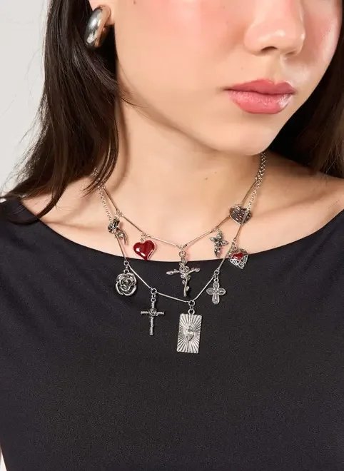 conjunto 2 colares prateados pingentes cruz conjunto 2 colares prateados pingentes cruz