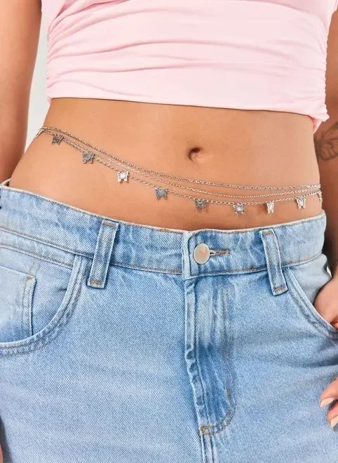 belly chain prateada borboletas belly chain prateada borboletas