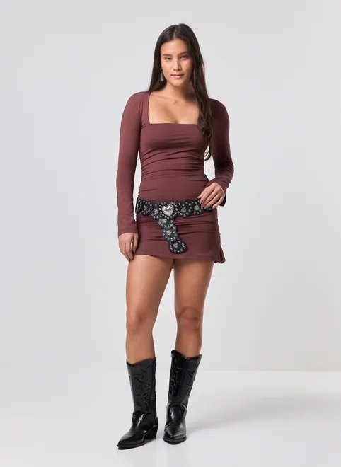 vestido curto manga longa decote quadrado vestido curto manga longa decote quadrado