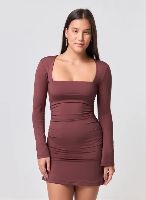 vestido curto manga longa decote quadrado vestido curto manga longa decote quadrado