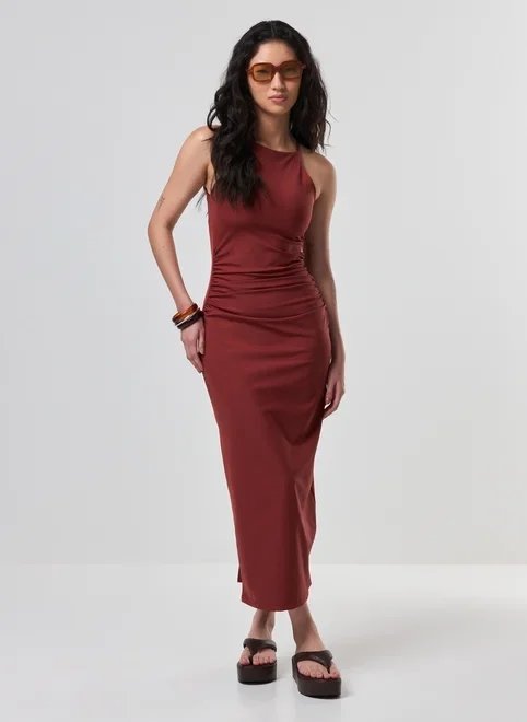 vestido midi poliamida franzido halter vestido midi poliamida franzido halter