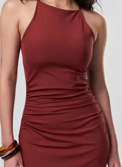 vestido midi poliamida franzido halter vestido midi poliamida franzido halter