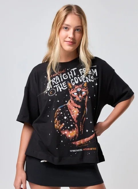 camiseta box preta gato místico camiseta box preta gato místico