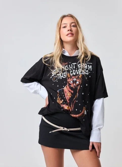 camiseta box preta gato místico camiseta box preta gato místico