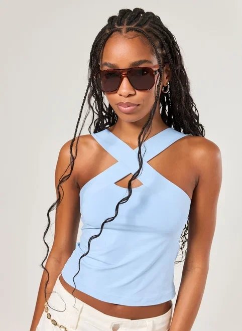 cropped azul poliamida decote cruzado cropped azul poliamida decote cruzado