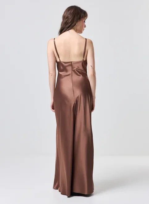 vestido midi cetim marrom amarração vestido midi cetim marrom amarração