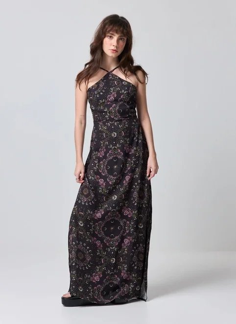 vestido midi halter estampa mística vestido midi halter estampa mística