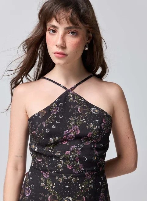 vestido midi halter estampa mística vestido midi halter estampa mística