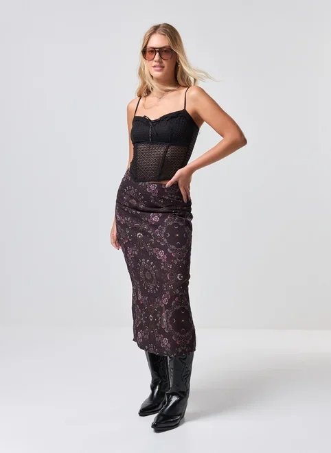 saia midi chiffon estampa mística saia midi chiffon estampa mística