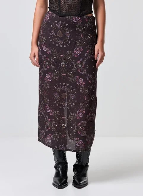 saia midi chiffon estampa mística saia midi chiffon estampa mística