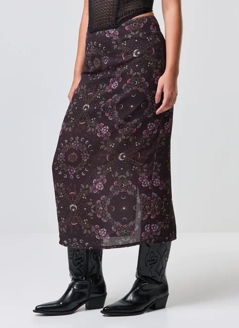 saia midi chiffon estampa mística saia midi chiffon estampa mística