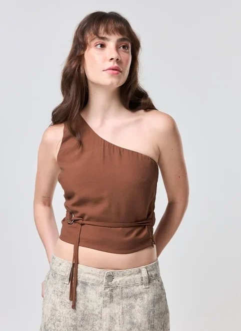 blusa ombro único marrom aviamento blusa ombro único marrom aviamento