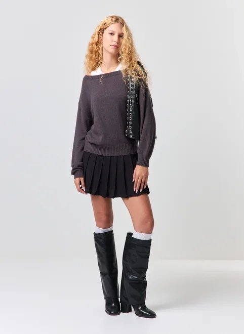 blusa tricô ombro caído box blusa tricô ombro caído box
