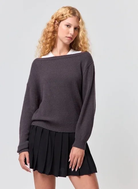 blusa tricô ombro caído box blusa tricô ombro caído box