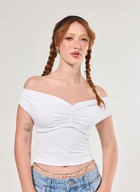 blusa poliamida branca ombro a ombro blusa poliamida branca ombro a ombro