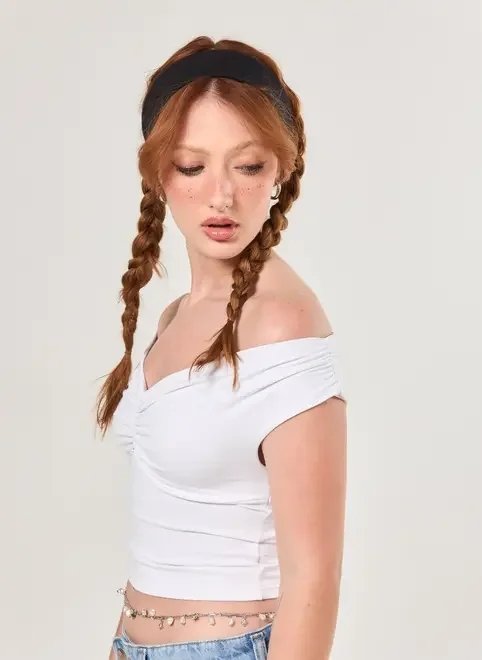 blusa poliamida branca ombro a ombro blusa poliamida branca ombro a ombro