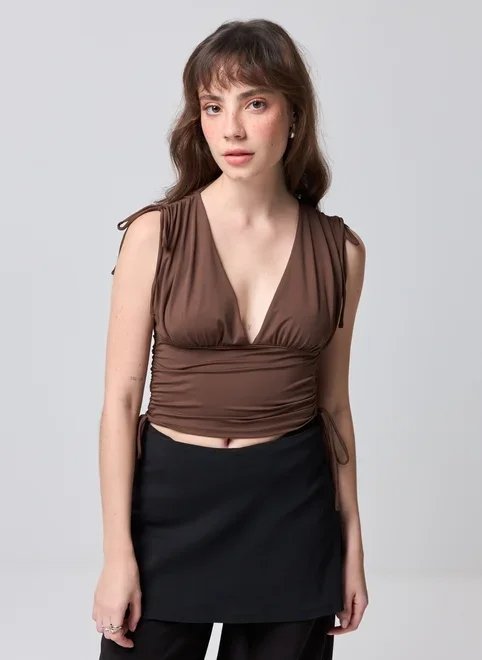 blusa poliamida franzido amarrações blusa poliamida franzido amarrações