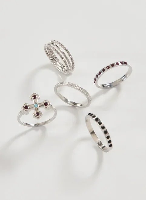 conjunto 5 anéis prateados strass coloridas conjunto 5 anéis prateados strass coloridas