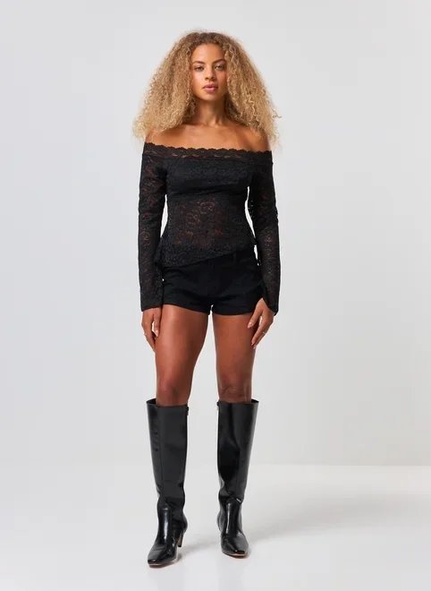 blusa manga longa ombro a ombro renda blusa manga longa ombro a ombro renda