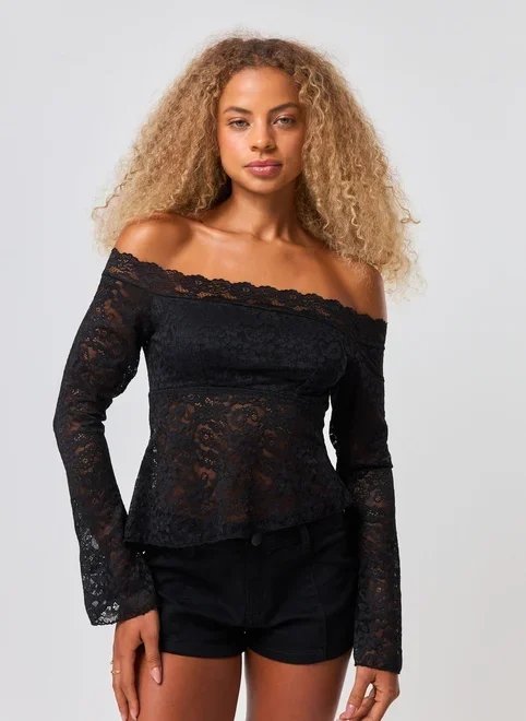 blusa manga longa ombro a ombro renda blusa manga longa ombro a ombro renda