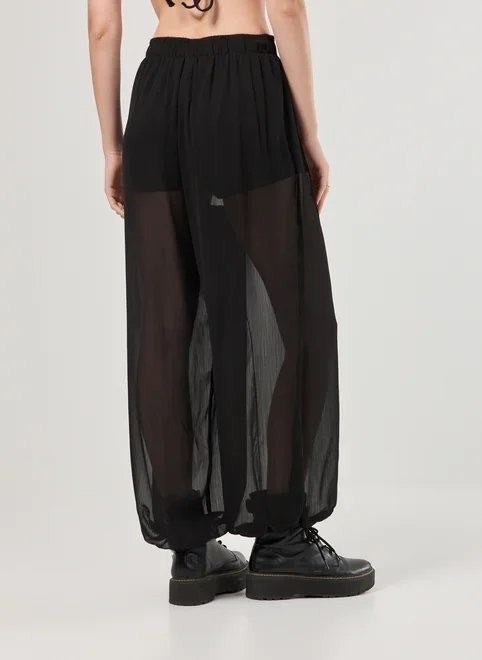 calça aladim preta em chiffon calça aladim preta em chiffon