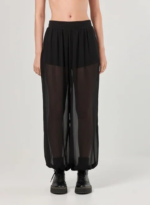 calça aladim preta em chiffon calça aladim preta em chiffon