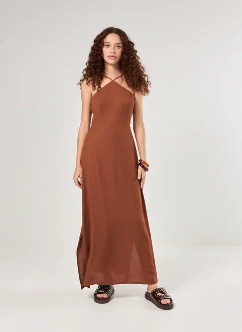 vestido midi halter marrom vestido midi halter marrom