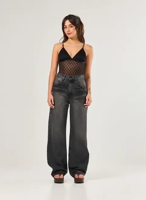 calça wide leg jeans black calça wide leg jeans black