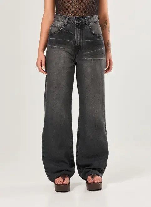 calça wide leg jeans black calça wide leg jeans black