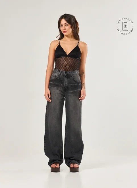 calça wide leg jeans black calça wide leg jeans black
