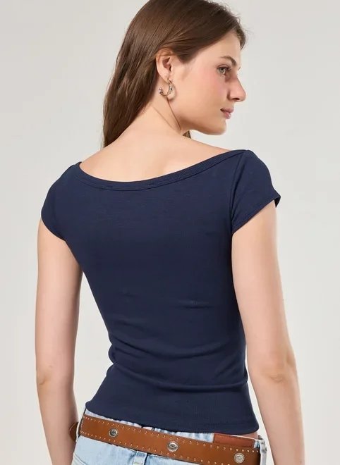 blusa canelada manga curta blusa canelada manga curta