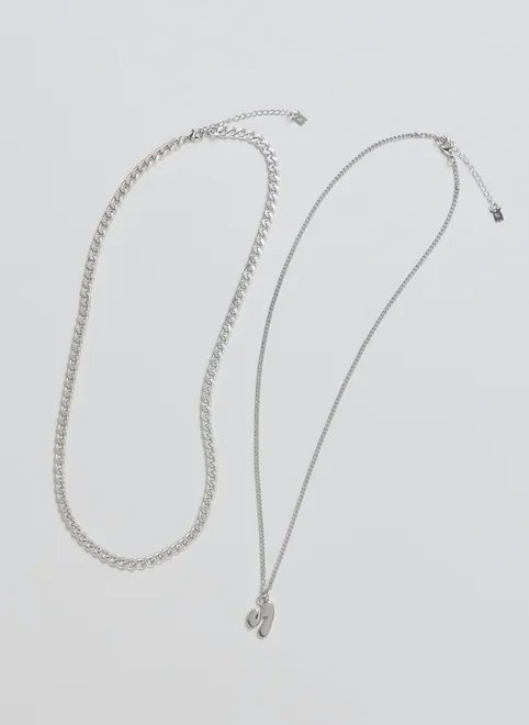 conjunto 2 colares prateados corrente y conjunto 2 colares prateados corrente y