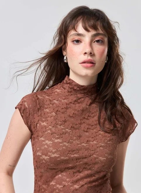 body renda marrom gola alta body renda marrom gola alta