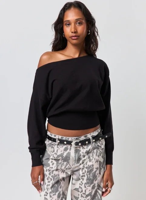 blusa manga longa tricô ombro caído blusa manga longa tricô ombro caído