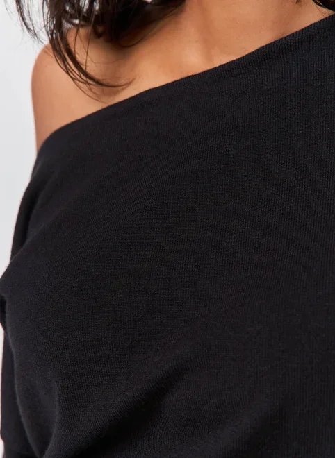 blusa manga longa tricô ombro caído blusa manga longa tricô ombro caído
