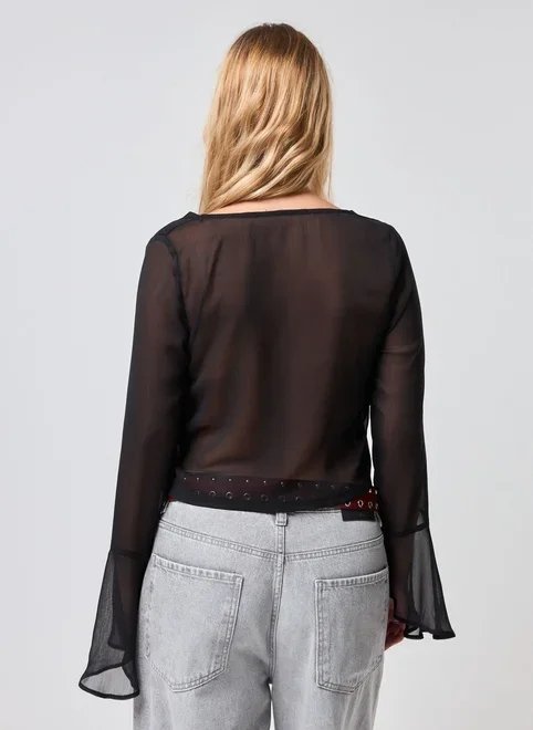 blusa cropped manga longa chiffon blusa cropped manga longa chiffon