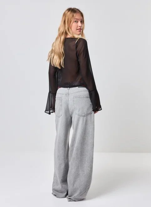 blusa cropped manga longa chiffon blusa cropped manga longa chiffon