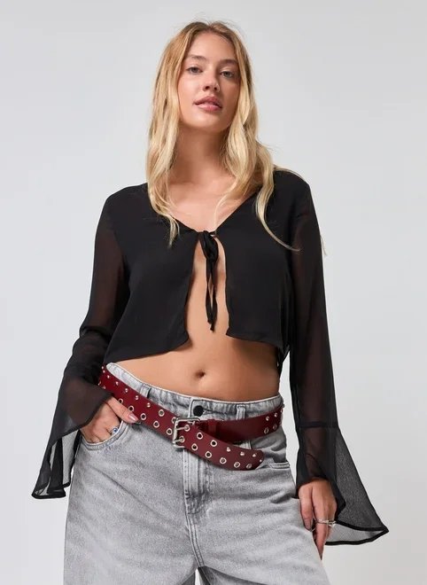 blusa cropped manga longa chiffon blusa cropped manga longa chiffon