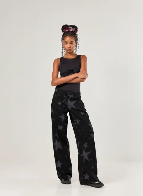 calça jeans boy cintura baixa estrelas calça jeans boy cintura baixa estrelas