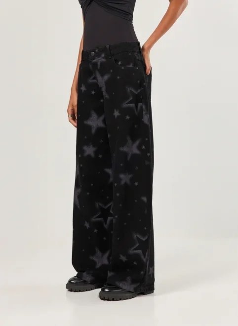 calça jeans boy cintura baixa estrelas calça jeans boy cintura baixa estrelas