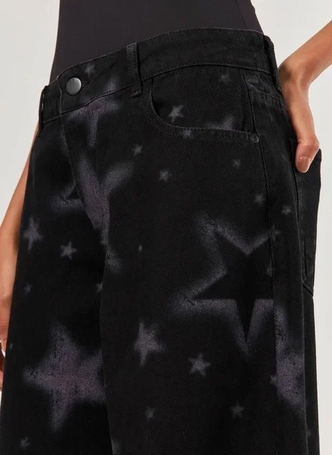 calça jeans boy cintura baixa estrelas calça jeans boy cintura baixa estrelas