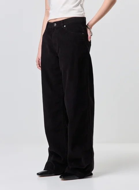 calça wide leg cintura baixa cotelê calça wide leg cintura baixa cotelê